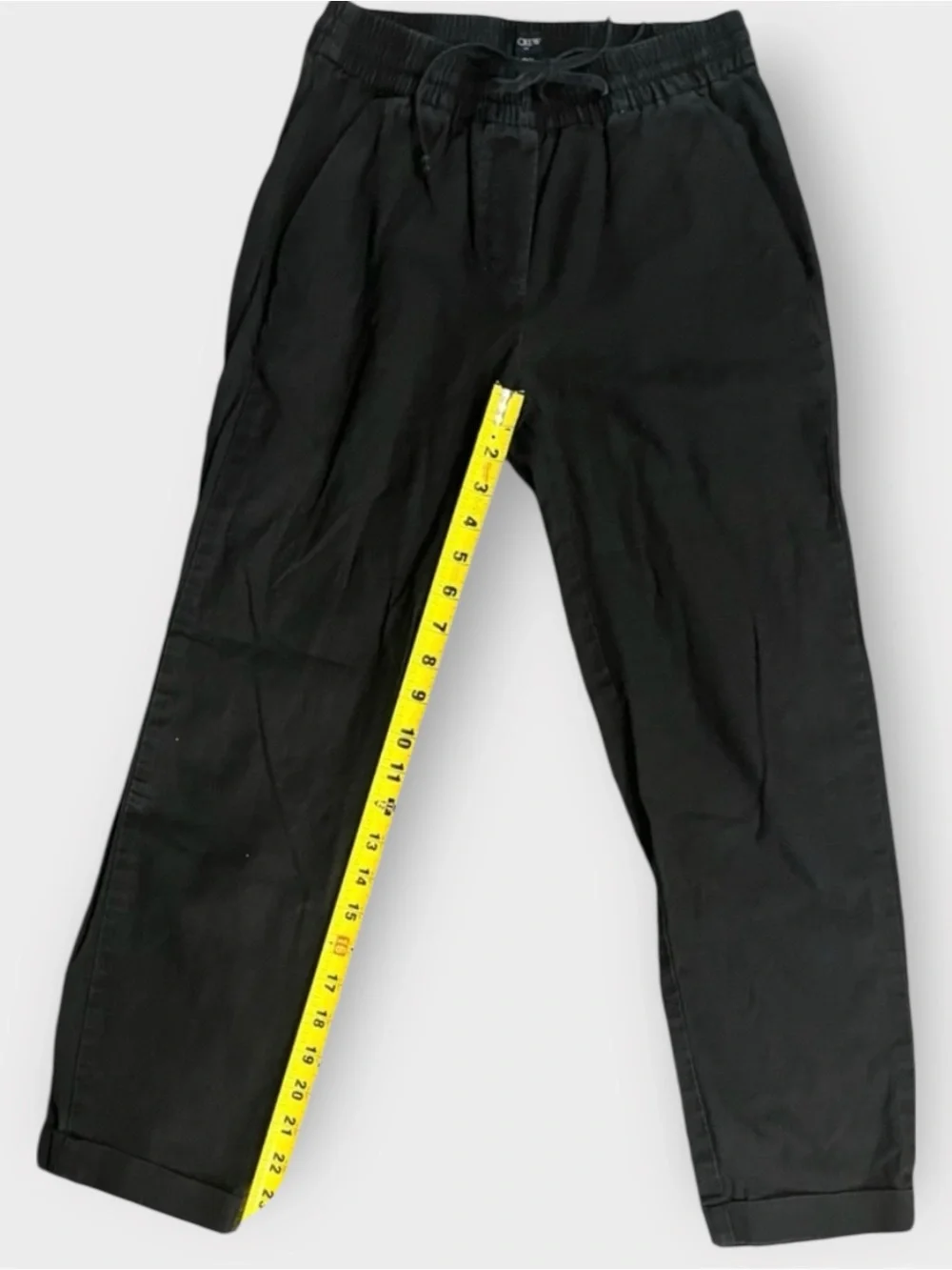 J.Crew Black Linen Blend Pull-On Tie Waist Pants 00 Elastic Waist Tapered Cuffed